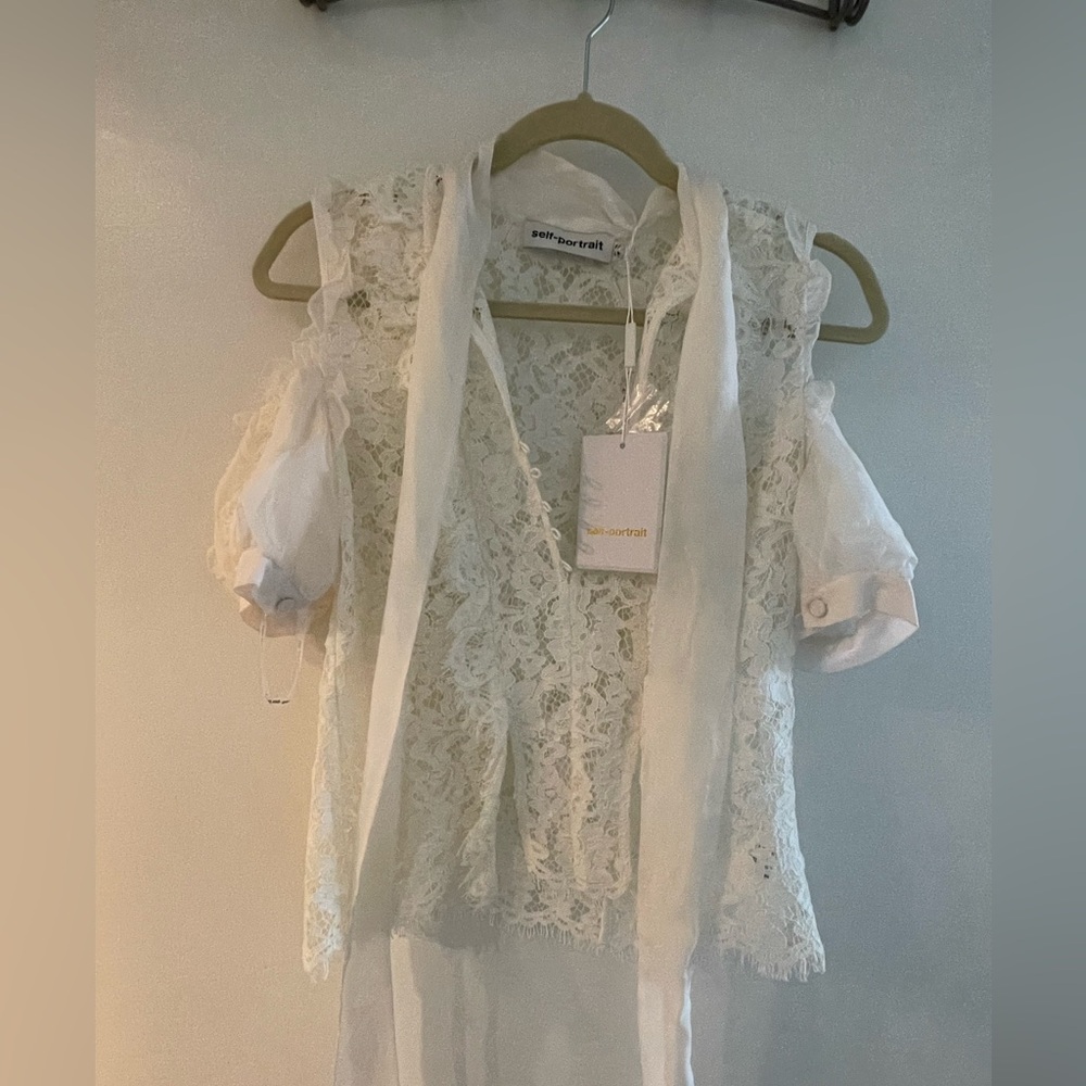 Self-Portrait- white cutout shoulder lace top